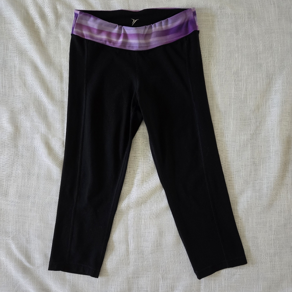 Vintage Old navy capri cropped leggings black purple waistband size S Small